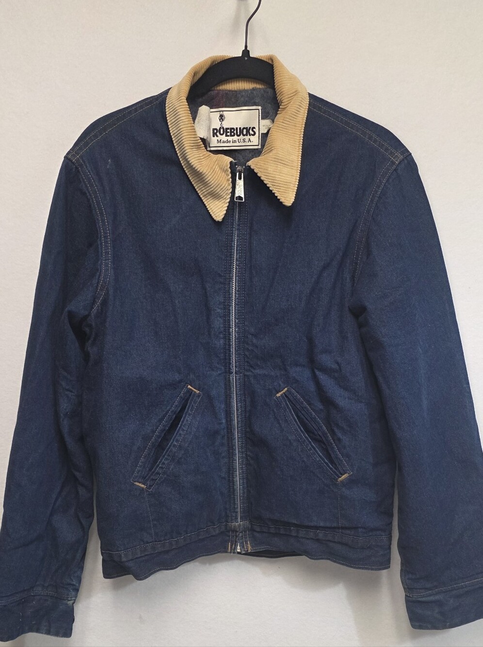 Roebucks Vintage 80's Mens Medium Blanket Lined Denim Jacket Made In USA